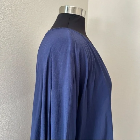 Eileen Fisher 100% silk Navy Blue 3/4 Sleeve Blouse Size L - Picture 7 of 12